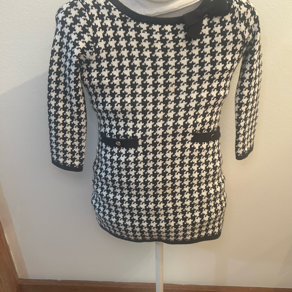 Hope & Henry Black & White Houndstooth Knit Dress – Size XXS
